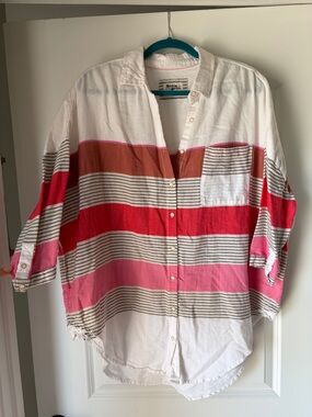 Anthropologie Holding Horses Oversized Button Down Shirt Top Coverup Striped